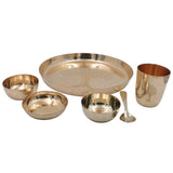 Bronze Kansa Dinner Set, Handcrafted Traditional Kansya Thali Dinnerware for Pooja, Dining, Gifting & Vastu, Gold, 1 Inch, 6 Piece
