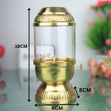 Brass Vintage Style Glass Oil Diya, Traditional Deepam, Vilakku, Chirag, Pradeep for Pooja, Mandir, Festival & Home Decor, Gold, 7.5 Inch, 1 Piece