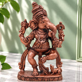 Copper Dancing Ganesha Idol, Nritta Ganapati Nritya Vinayaka Tamra Vigraham Narthana Pillaiyar Sculpture for Pooja Decor Gift, Brown, 3 Inch, 1 Piece
