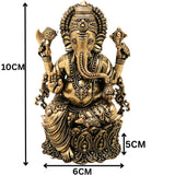 Brass Ganesha Idol Peetal Ganapati Vinayaka Murti Vighnaharta Siddhivinayak Pillaiyar Statue for Puja Home Decor Gift, Gold, 4 Inch, 1 Piece