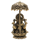Brass Ganesha Idol with Umbrella, Handcrafted Vinayaka Ganapati Vinayagar Pillaiyar Murti, Mangalmurti Vighnaharta for Pooja Home Decor Gifts, Gold, 4.5 Inch, 1 Piece