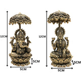 Brass Lakshmi Ganapati Idol with Umbrella, Handcrafted Ganesha Lakshmi Murti, Lakshmi Sahita Ganesh Vigraham for Pooja, Vastu, Diwali & Home Decor, Gold, 4.5 Inch, 2Piece