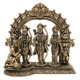 Brass Ram Darbar Murti, Handcrafted Shri Ram Parivar Idol with Sita Lakshman Hanuman, Traditional Pooja Vigraha for Home Mandir & Sacred Decor, Gold, 4 Inch, 1 Piece