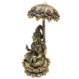 Brass Mahalakshmi Idol with Umbrella, Handcrafted Shri Lakshmi Padmavati Kamala Indira Devi Murti for Pooja, Home Decor & Gifts, Gold, 4.5 Inch, 1 Piece