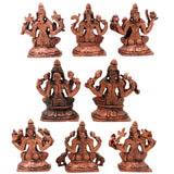 Copper Ashta Lakshmi Idol Set of 8, Handcrafted Tamra Ashtalakshmi Vigraham, Asta Lakshmi Devi Murti for Puja, Home Decor, Temple & Sacred Gifts, Brown, 2.5 Inch, 1 Piece