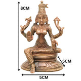 Bronze Bhuvaneshwari Idol, Handcrafted Chola Style Mahavidya Devi Murti for Pooja, Temple, Home Decor & Gifting, Brown, 3 Inch, 1 Piece