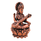 Copper Saraswati Idol, Tamra Sharada Vagdevi Veena Pani Murti, Hansavahini Vidyadayini Saraswathi Vigraham for Pooja, Home Decor & Study Table, Brown, 3 Inch, 1 Piece