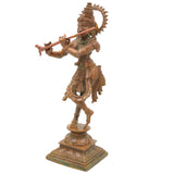 Bronze Shri Krishna Idol, Venugopala Govinda Gopala Madhava Murari Panchaloha Style Handmade South Indian Chola Art Murti for Home Temple Pooja Decor, Brown, 8 Inch, 1 Piece