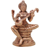 Bronze Saraswati Idol, Sharada Vani Mahasaraswati Murti for Pooja, Home Decor & Gifting, Gold, 4.5 Inch, 1 Piece