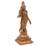 Bronze Meenakshi Amman Idol, Madurai Meenakshi Ambal Devi Murti, South Indian Chola Style Kamsya Panchaloha Vigraha for Home Temple Pooja, Brown, 6 Inch, 1 Piece
