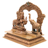 Bronze Gaja Lakshmi Idol Sri Gajalakshmi Mahalakshmi Devi Elephant Lakshmi Murti Traditional Chola Art Statue for Puja Mandir Decor, Brown, 6.5 Inch, 1 Piece