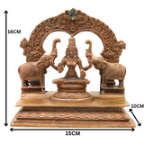 Bronze Gaja Lakshmi Idol Sri Gajalakshmi Mahalakshmi Devi Elephant Lakshmi Murti Traditional Chola Art Statue for Puja Mandir Decor, Brown, 6.5 Inch, 1 Piece