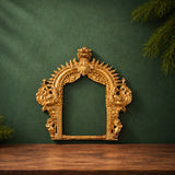 Brass Prabhavali Arch Peetal Prabha Mandala Makara Torana Prabhavalli Frame for Murti Vigraha Mandir Pooja Decor Traditional Temple Back Aureole, Gold, 12 Inch, 1 Piece