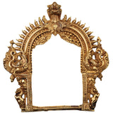 Brass Prabhavali Arch Peetal Prabha Mandala Makara Torana Prabhavalli Frame for Murti Vigraha Mandir Pooja Decor Traditional Temple Back Aureole, Gold, 12 Inch, 1 Piece