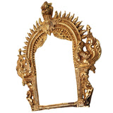 Brass Prabhavali Arch Peetal Prabha Mandala Makara Torana Prabhavalli Frame for Murti Vigraha Mandir Pooja Decor Traditional Temple Back Aureole, Gold, 12 Inch, 1 Piece
