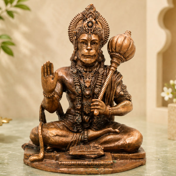 Bronze Hanuman Idol, Bajrangbali Anjaneya Murti, Chola Style Handcrafted Statue for Pooja Home Decor Gifting, Brown, 4 Inch, 1 Piece