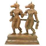 Bronze Ashwini Kumar Idol Ashvini Deva Murti Panchaloha Style Kanchu Kansya Vigraha South Indian Chola Art Handmade Temple Puja Statue, Brown, 13 Inch, 1 Piece