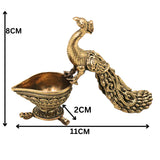 Brass Peacock Lamp Idol Mayil Vilakku Mayur Deepam Mor Diya Kuthu Vilakku Pital Peetal Hittale Traditional Temple Pooja Oil Deepak , Gold, 3 Inch, 1 Piece