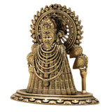 Brass Khatu Shyam Ji Idol Peetal Shyam Baba Murti Sheesh Ke Dani Teen Baan Dhaari Veer Barbarik Vigraha for Pooja Mandir Home Decor Gift, Gold, 3.5 Inch, 1 Piece