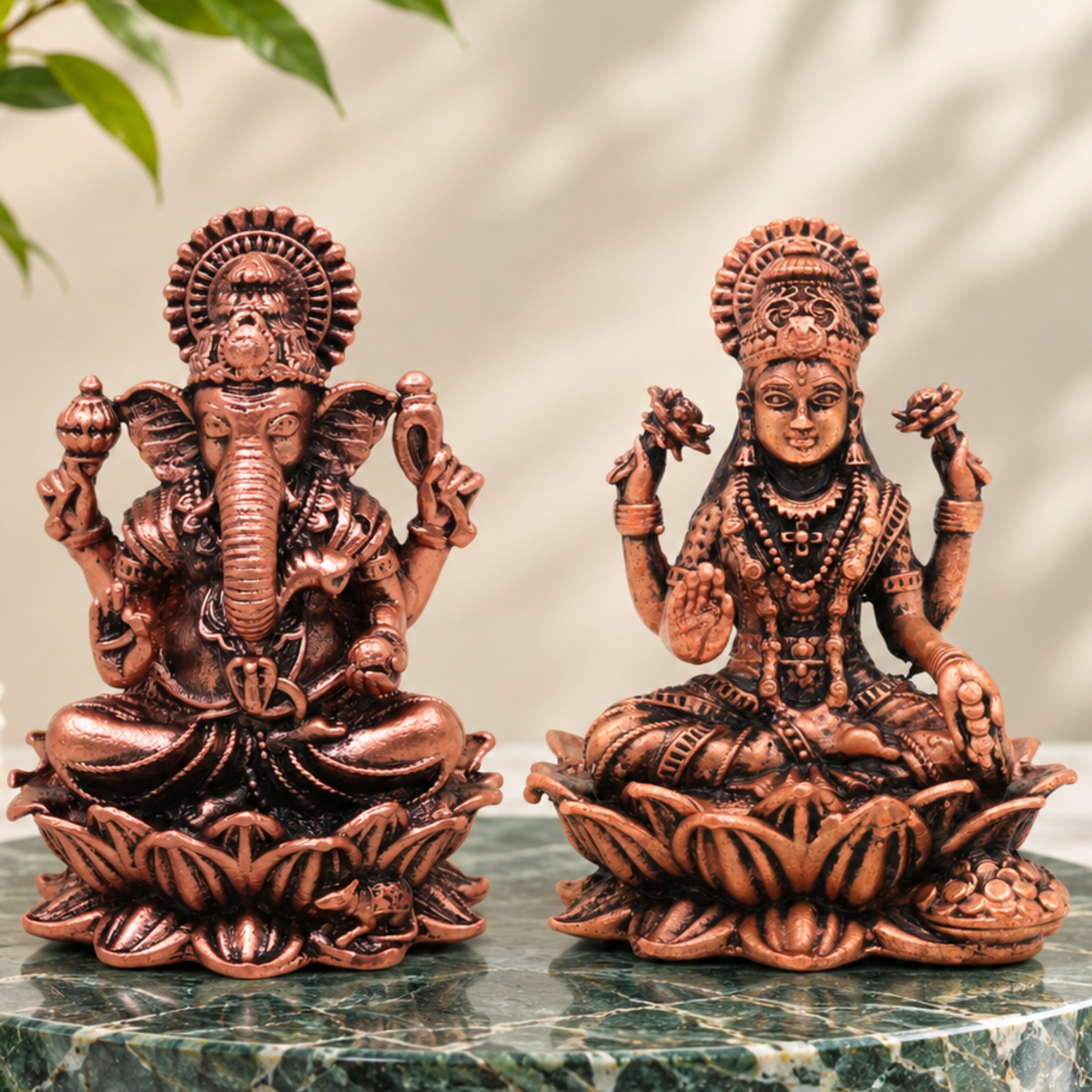 Copper Lakshmi Ganesha Idol