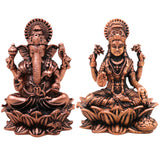 Copper Lakshmi Ganesh Idol Set of 2, Handcrafted Traditional Murti for Pooja, Home Decor & Gifting, Brown, 2.5 Inch, 2 Piece