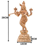 Bronze Lord Krishna Idol Venugopal Murti Bala Gopal Govinda Gopala Kanhaiya Shyamsundar Murali Manohar Dwarkadhish Handmade Krishna Statue for Home Temple Pooja Decor, Gold, 10 Inch, 1 Piece