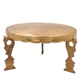 Brass Pooja Chowki for Home Temple Decor, Peetal Bajot Peetham Patla Dev Peeth Simhasanam Murti Aasan Traditional Handcrafted Platform, Gold, 6.5 Inch, 1 Piece