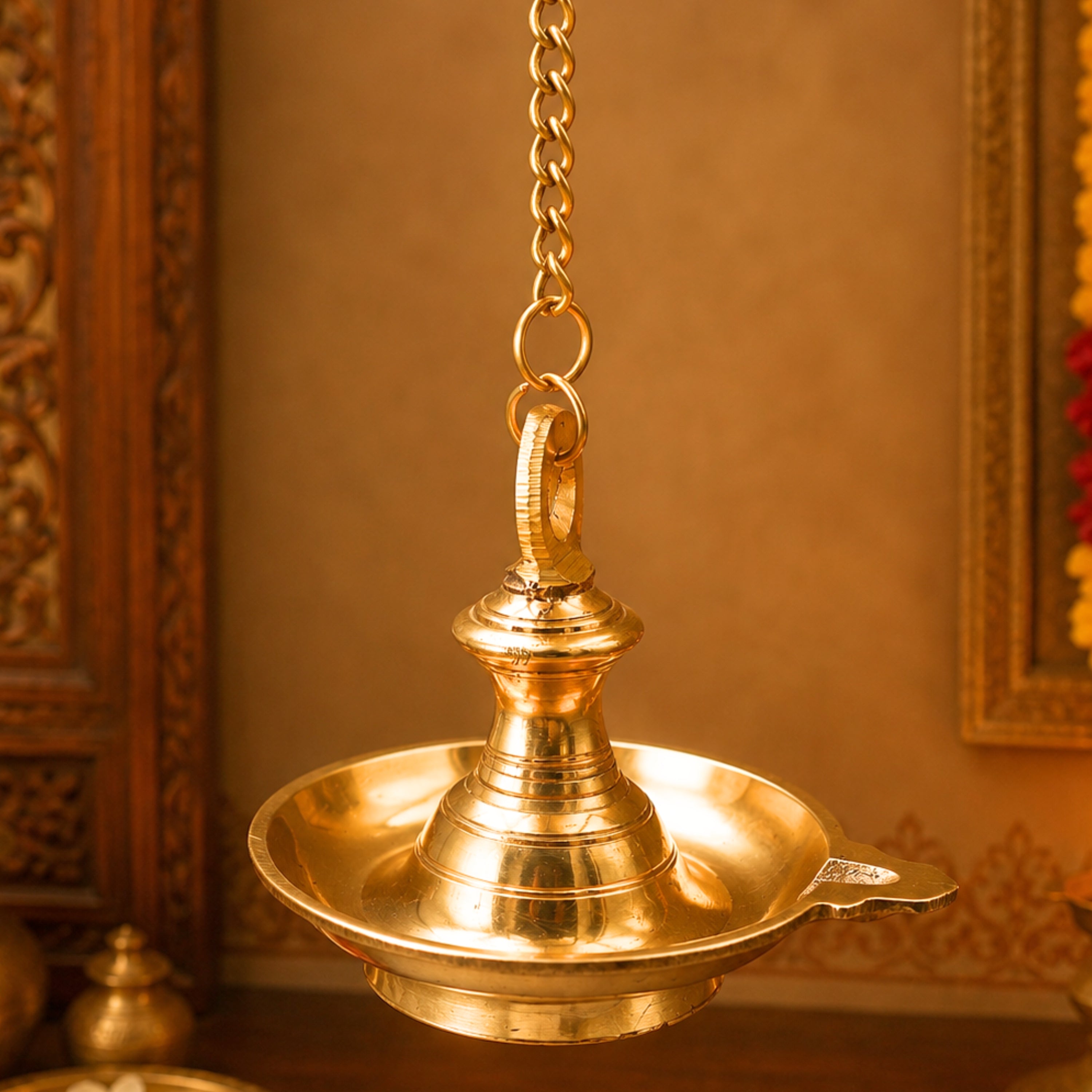 Brass Hanging Lamp for Pooja