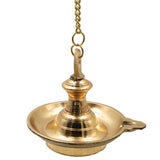 Brass Hanging Lamp for Pooja, Temple Hanging Diya, Thooku Vilakku, Kuthu Vilakku, Brass Hanging Deepam, Traditional Peetal Hanging Deepak with Chain for Home Mandir, Kerala Style Nilavilakku Decor, Gold, 5 Inch, 1 Piece