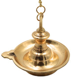 Brass Hanging Lamp for Pooja, Temple Hanging Diya, Thooku Vilakku, Kuthu Vilakku, Brass Hanging Deepam, Traditional Peetal Hanging Deepak with Chain for Home Mandir, Kerala Style Nilavilakku Decor, Gold, 5 Inch, 1 Piece