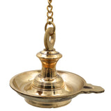 Traditional Brass Hanging Lamp Thooku Vilakku Pooja Hanging Diya Deepam Temple Chain Oil Lamp Kerala Style Vilakku Peetal Pittal Mandir Hanging Lamp for Home Temple Spiritual Decor Diwali Pooja Accessories, Gold, 6.5 Inch, 1 Piece