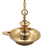 Traditional Brass Hanging Lamp Thooku Vilakku Pooja Hanging Diya Deepam Temple Chain Oil Lamp Kerala Style Vilakku Peetal Pittal Mandir Hanging Lamp for Home Temple Spiritual Decor Diwali Pooja Accessories, Gold, 6.5 Inch, 1 Piece