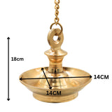 Brass Hanging Lamp Kerala Vilakku Thooku Vilakku Hanging Diya Deepam Deepak Peetal Pital Pittal Temple Pooja Hanging Oil Lamp Traditional South Indian Mandir Chain Hanging Deepa Jyoti Lamp Home Decor Vastu Lamp, Gold, 7 Inch, 1 Piece