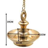 Brass Hanging Lamp Kerala Thooku Vilakku, Traditional Peetal Hanging Diya Deepam, South Indian Temple Hanging Oil Lamp, Pooja Mandir Deepa Jyoti Vilakku Decorative Chain Lamp for Home Temple Decor, Gold, 5.5 Inch, 1 Piece