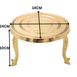 Brass Round Stand Pooja Chowki Circular Idol Display Peetham Simhasanam Murti Asana Mandir Temple Diya Pedestal Peetal Pittal Hittale Brass Platform for God Idol Decor, Gold, 4 Inch, 1 Piece