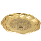 Brass Pooja Plate, Brass Pooja Thali, Peetal Aarti Thali, Hittale Pooja Taali, Traditional Pooja Samagri Plate, Temple Puja Thali, Devotional Aarti Plate, Mandir Pooja Tray for Home, Festival & Ritual Use, Gold, 1 Inch, 1 Piece