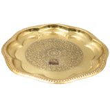 Brass Pooja Plate, Brass Pooja Thali, Peetal Aarti Thali, Hittale Pooja Taali, Traditional Pooja Samagri Plate, Temple Puja Thali, Devotional Aarti Plate, Mandir Pooja Tray for Home, Festival & Ritual Use, Gold, 1 Inch, 1 Piece