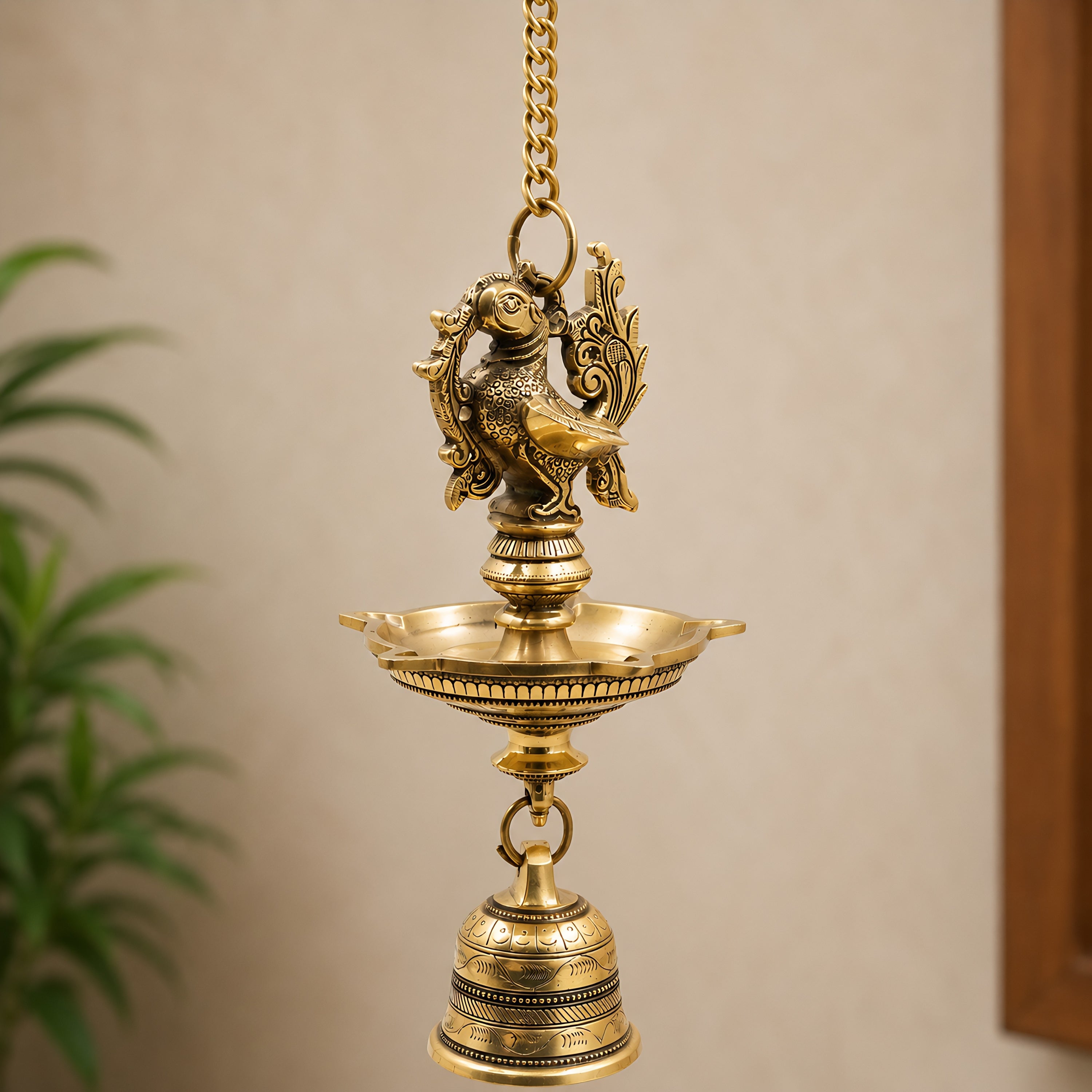 Brass Hanging Lamp with Bell