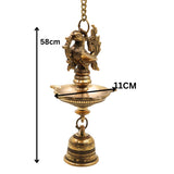 Brass Hanging Lamp with Bell, Peetal Ghanti Hanging Diya, Temple Hanging Deepam Vilakku, Traditional Mandir Pooja Lamp, Kerala Nilavilakku Kuthu Vilakku Style Hanging Brass Lamp for Home Decor & Gifts, Gold, 23 Inch, 1 Piece