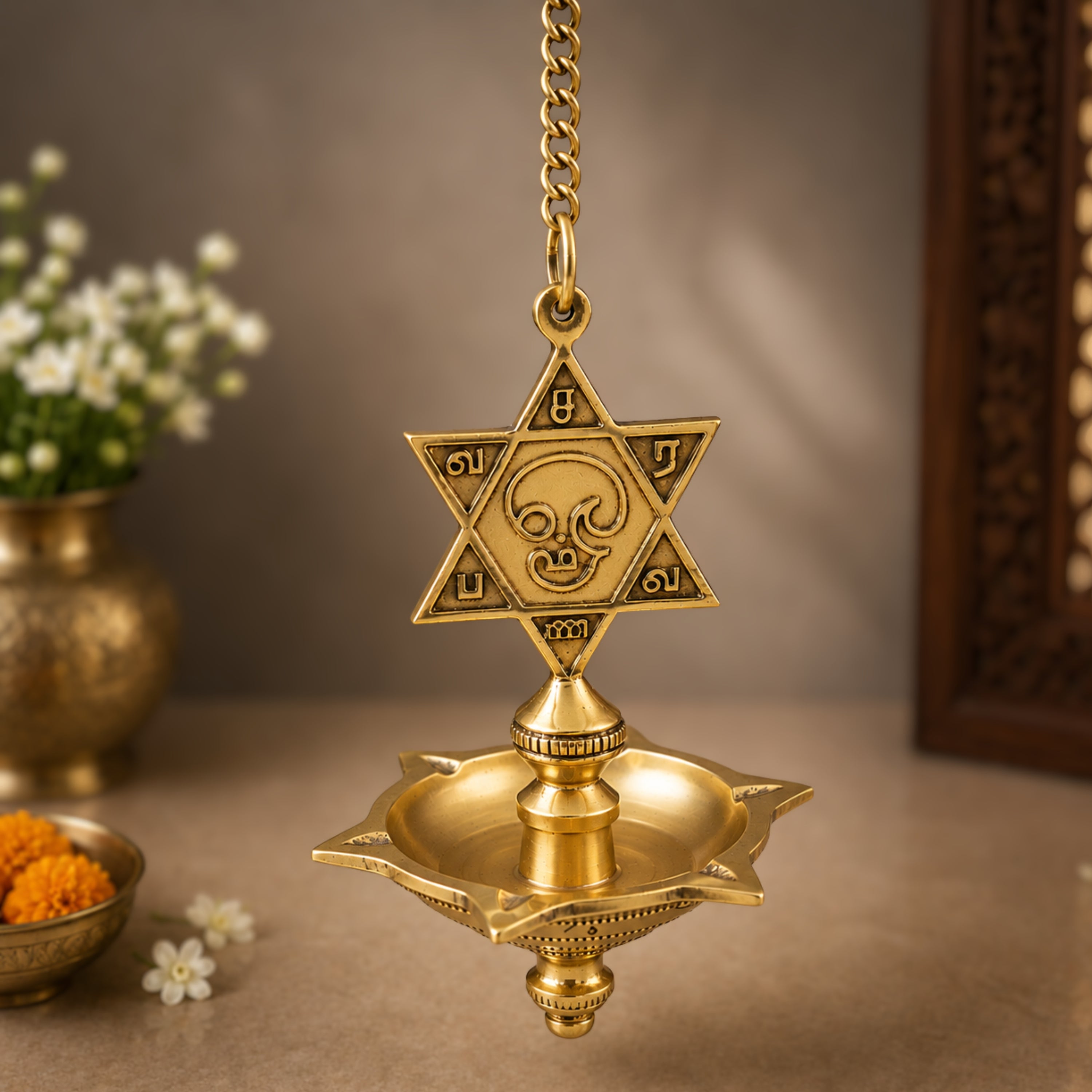 Brass Hanging Lamp in tamil style