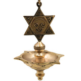Brass Hanging Lamp with Star, Thooku Vilakku Hanging Diya, Temple Chain Deepam, Traditional Pooja Hanging Deepak, Kerala Style Nilavilakku Vilakku, Mandir Devghar Oil Lamp Decor for Home Temple Diwali Aarti Pooja, Gold, 22 Inch, 1 Piece