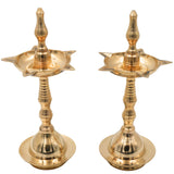 Traditional Brass Pooja Lamp Kuthu Vilakku Nilavilakku Samai Deepam Diya South Indian Temple Oil Lamp Deepalakshmi Kamakshi Kubera Jyoti Brass Aarti Lamp for Home Mandir Pooja Decor, Gold, 10 Inch, 2 Piece