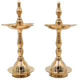 Traditional Brass Pooja Lamp Kuthu Vilakku Nilavilakku Samai Deepam Diya South Indian Temple Oil Lamp Deepalakshmi Kamakshi Kubera Jyoti Brass Aarti Lamp for Home Mandir Pooja Decor, Gold, 10 Inch, 2 Piece