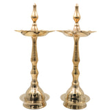 Brass Deepa Lakshmi Pooja Lamp, Traditional Kuthu Vilakku, Nilavilakku, Samai Diya, Lakshmi Deepam, Kamakshi Deepalakshmi Brass Temple Lamp for Home Mandir Aarti Spiritual Decor, Gold, 14 Inch, 2 Piece