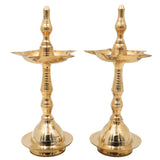 Brass Pooja Lamp Diya Deepam, Traditional Kuthu Vilakku Vilakku Samai Nilavilakku Deepa Lakshmi Kamakshi Kubera Jyoti Oil Lamp for Home Temple Mandir Aarti Spiritual Decor, Gold, 8 Inch, 2 Piece