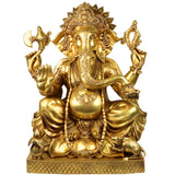 Brass Ganesha Idol Ganapati Vinayaka Vigneshwara Murti Large Temple Decor Statue, Gold, 30.5 Inch, 1 Piece