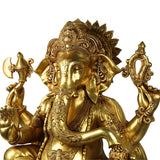 Brass Ganesha Idol Ganapati Vinayaka Vigneshwara Murti Large Temple Decor Statue, Gold, 30.5 Inch, 1 Piece