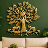 Brass Kalpavriksha Tree of Life Wall Hanging Murti Vigraha Pital Peetal Sacred Vastu Feng Shui Decor Sculpture for Home Living Room Pooja Room Gift Showpiece, Gold, 25.5 Inch, 1 Piece
