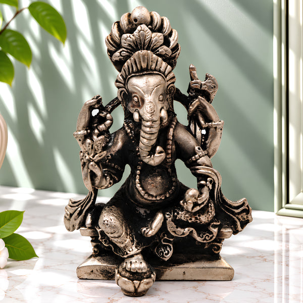 Brass With Silver Coated Handcrafted Ganesha Idol for Home Pooja & Decor, Ganpati Ganapati Vinayaka Vighnaharta Gajanan Murti, Small Spiritual Statue for Gift & Vastu Home Temple Decor, Silver, 2.5 Inch, 1 Piece