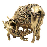 Brass Handcrafted Kamdhenu Gomata Idol for Pooja, Vastu, Home Decor & Traditional Spiritual Gifting, Gold, 3 Inch, 1 Piece